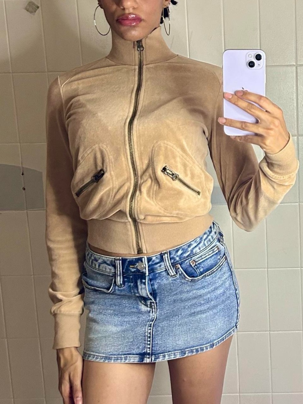 Vintage Y2K Tan Velour Zip-Up Jacket 🤎 - Picture 3 of 7